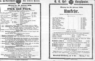 Theaterzettel (Oper und Burgtheater in Wien) 18700228 Seite: 1