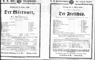 Theaterzettel (Oper und Burgtheater in Wien) 18700301 Seite: 1
