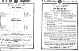 Theaterzettel (Oper und Burgtheater in Wien) 18700305 Seite: 1