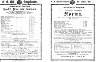 Theaterzettel (Oper und Burgtheater in Wien) 18700306 Seite: 1
