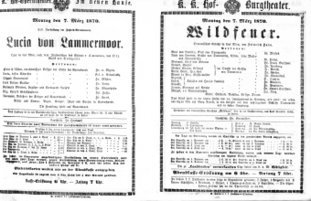 Theaterzettel (Oper und Burgtheater in Wien) 18700307 Seite: 1