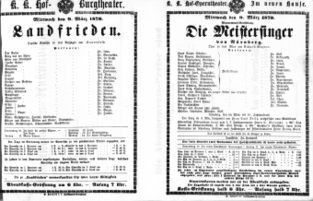 Theaterzettel (Oper und Burgtheater in Wien) 18700309 Seite: 1