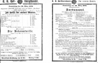 Theaterzettel (Oper und Burgtheater in Wien) 18700310 Seite: 1