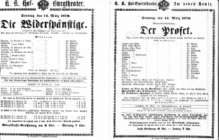 Theaterzettel (Oper und Burgtheater in Wien) 18700313 Seite: 1