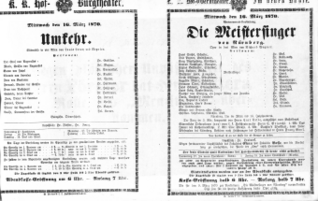 Theaterzettel (Oper und Burgtheater in Wien) 18700316 Seite: 1