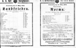 Theaterzettel (Oper und Burgtheater in Wien) 18700317 Seite: 1