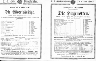 Theaterzettel (Oper und Burgtheater in Wien) 18700401 Seite: 1