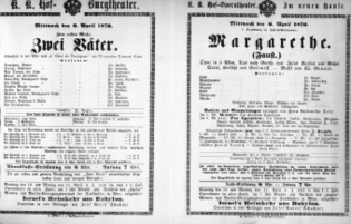 Theaterzettel (Oper und Burgtheater in Wien) 18700406 Seite: 1