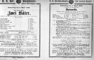 Theaterzettel (Oper und Burgtheater in Wien) 18700407 Seite: 1