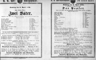 Theaterzettel (Oper und Burgtheater in Wien) 18700409 Seite: 1