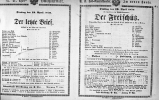 Theaterzettel (Oper und Burgtheater in Wien) 18700419 Seite: 1