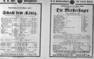 Theaterzettel (Oper und Burgtheater in Wien) 18700421 Seite: 1