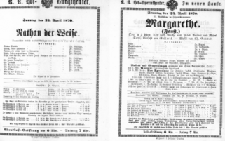 Theaterzettel (Oper und Burgtheater in Wien) 18700424 Seite: 1