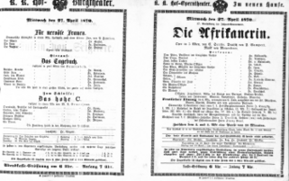 Theaterzettel (Oper und Burgtheater in Wien) 18700427 Seite: 1