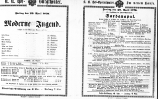 Theaterzettel (Oper und Burgtheater in Wien) 18700429 Seite: 1