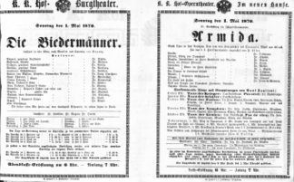 Theaterzettel (Oper und Burgtheater in Wien) 18700501 Seite: 1