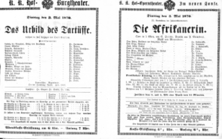 Theaterzettel (Oper und Burgtheater in Wien) 18700503 Seite: 1