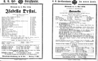 Theaterzettel (Oper und Burgtheater in Wien) 18700504 Seite: 1