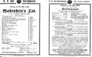 Theaterzettel (Oper und Burgtheater in Wien) 18700510 Seite: 1
