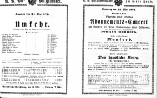Theaterzettel (Oper und Burgtheater in Wien) 18700521 Seite: 1