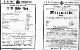 Theaterzettel (Oper und Burgtheater in Wien) 18700601 Seite: 1