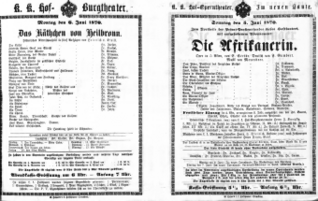 Theaterzettel (Oper und Burgtheater in Wien) 18700605 Seite: 1
