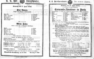 Theaterzettel (Oper und Burgtheater in Wien) 18700607 Seite: 1