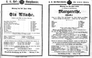 Theaterzettel (Oper und Burgtheater in Wien) 18700613 Seite: 1