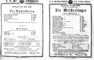 Theaterzettel (Oper und Burgtheater in Wien) 18700617 Seite: 1