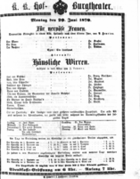 Theaterzettel (Oper und Burgtheater in Wien) 18700620 Seite: 1