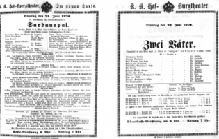 Theaterzettel (Oper und Burgtheater in Wien) 18700621 Seite: 1