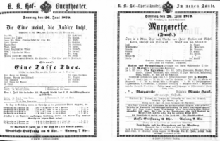 Theaterzettel (Oper und Burgtheater in Wien) 18700626 Seite: 1