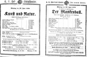 Theaterzettel (Oper und Burgtheater in Wien) 18700627 Seite: 1