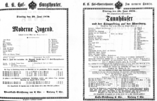Theaterzettel (Oper und Burgtheater in Wien) 18700628 Seite: 1