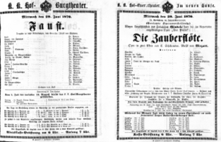 Theaterzettel (Oper und Burgtheater in Wien) 18700629 Seite: 1