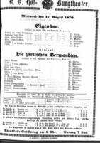 Theaterzettel (Oper und Burgtheater in Wien) 18700817 Seite: 1