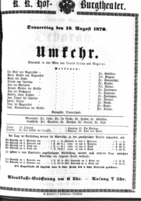Theaterzettel (Oper und Burgtheater in Wien) 18700818 Seite: 1
