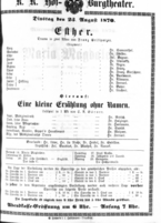 Theaterzettel (Oper und Burgtheater in Wien) 18700823 Seite: 1