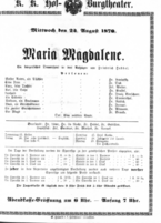 Theaterzettel (Oper und Burgtheater in Wien) 18700824 Seite: 1
