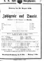 Theaterzettel (Oper und Burgtheater in Wien) 18700828 Seite: 1