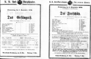 Theaterzettel (Oper und Burgtheater in Wien) 18700901 Seite: 1