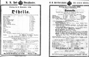 Theaterzettel (Oper und Burgtheater in Wien) 18700906 Seite: 1