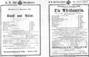 Theaterzettel (Oper und Burgtheater in Wien) 18700907 Seite: 1