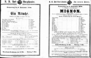 Theaterzettel (Oper und Burgtheater in Wien) 18700908 Seite: 1