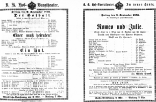 Theaterzettel (Oper und Burgtheater in Wien) 18700909 Seite: 1