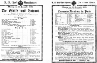 Theaterzettel (Oper und Burgtheater in Wien) 18700912 Seite: 1