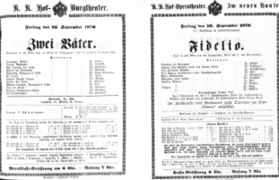 Theaterzettel (Oper und Burgtheater in Wien) 18700916 Seite: 1