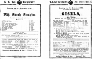 Theaterzettel (Oper und Burgtheater in Wien) 18700917 Seite: 1
