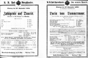 Theaterzettel (Oper und Burgtheater in Wien) 18700927 Seite: 1