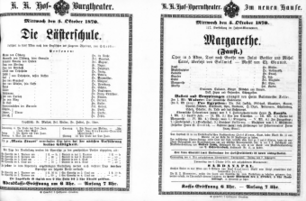 Theaterzettel (Oper und Burgtheater in Wien) 18701005 Seite: 1